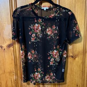 Velvet Torch Black Sheer Top with Floral Design - Size Small
